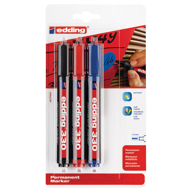 MARKER PERMANENTNI 1-5MM KLINASTI VRH EDDING 330/3BOJE BLISTER