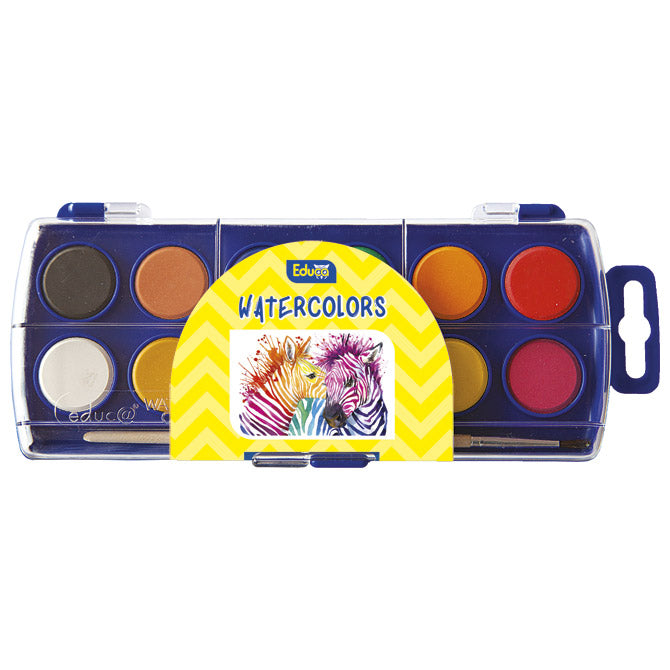 Vodene barve fi 23mm 12barv plus čopič educa blister