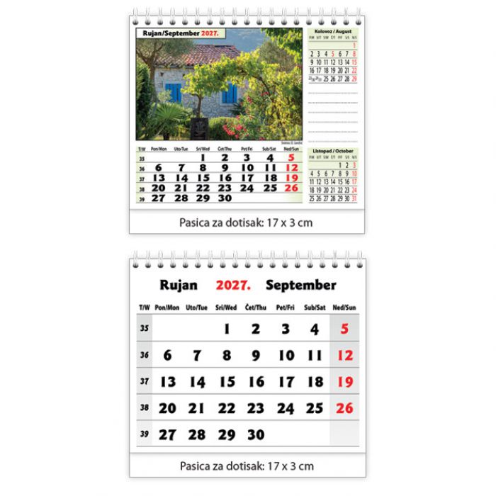 KALENDAR STOLNI MALI "ZELENO-PLAVA HRVATSKA" 13 LISTOVA, SPIRALA
