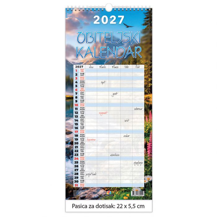 KALENDAR "OBITELJSKI KALENDAR" 13 LISTOVA, SPIRALA