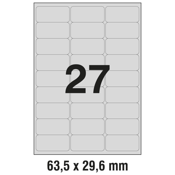 ETIKETE LASER  63,5X29,6MM POLYESTER PK20L ZWECKFORM L6011-20 SREBRNE