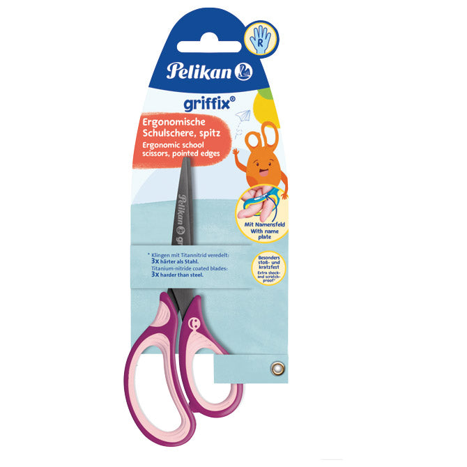ŠKARE ŠKOLSKE 15CM GRIFFIX PELIKAN 819107 ROZO-LJUBIČASTE BLISTER