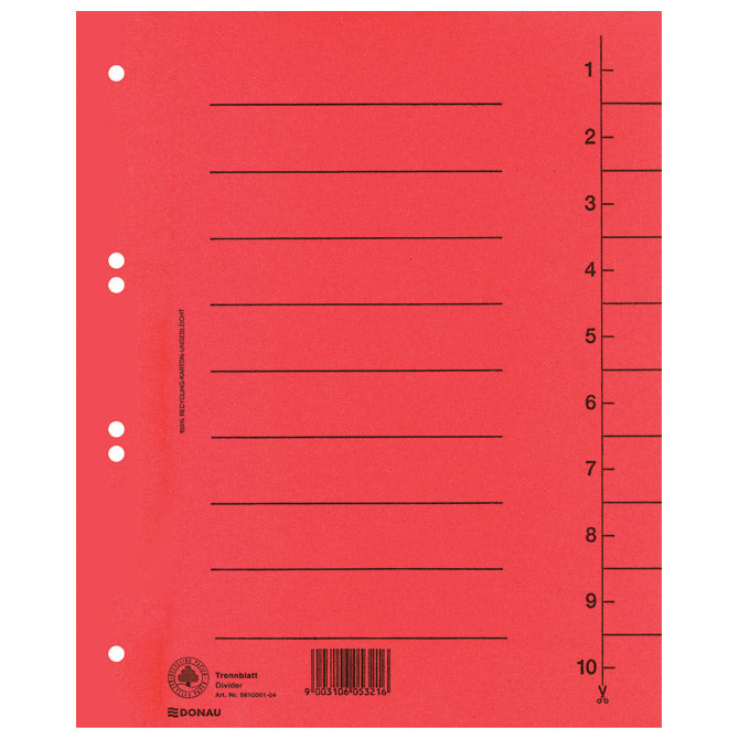 KARTONSKA PREGRADA A4 250G PK100 DONAU 8610001-04 RDEČA