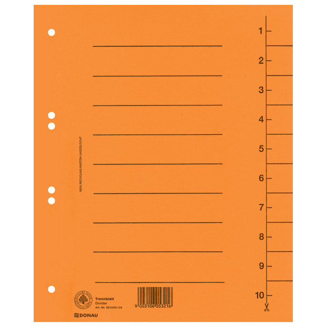 KARTONSKA PREGRADA A4 250G PK100 DONAU 8610001-12 ORANŽNA