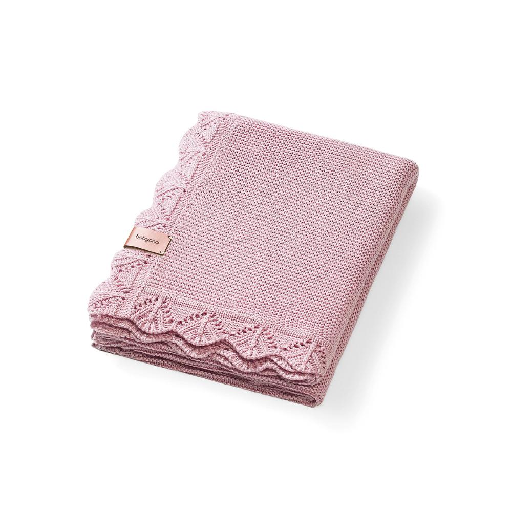 BabyOno Pletena bambus dekica s volanom 75x100 cm, roza