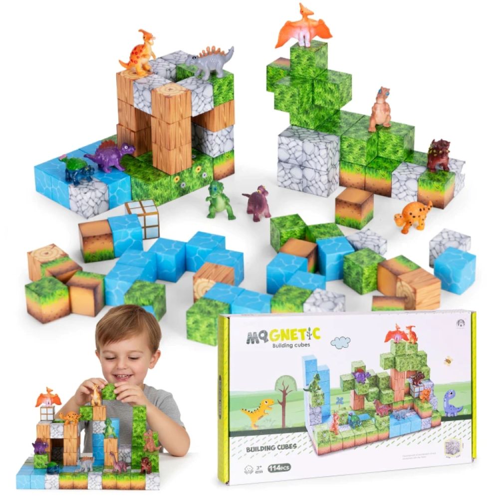 Magnetni set građevinske kocke Dinosauri - 114 dijelova