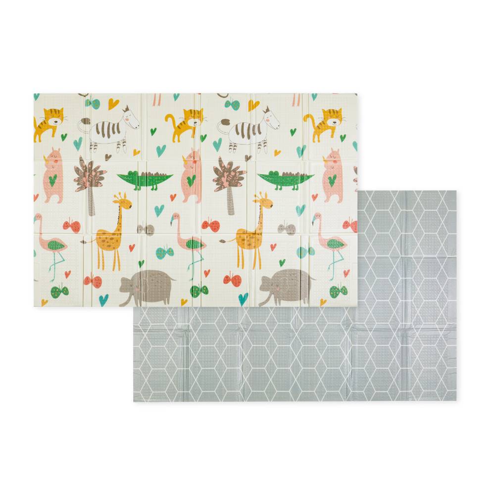 PETITE&amp;MARS Dvostrana podloga za igru Campy, Animals&amp;Hexagon 130x200 cm
