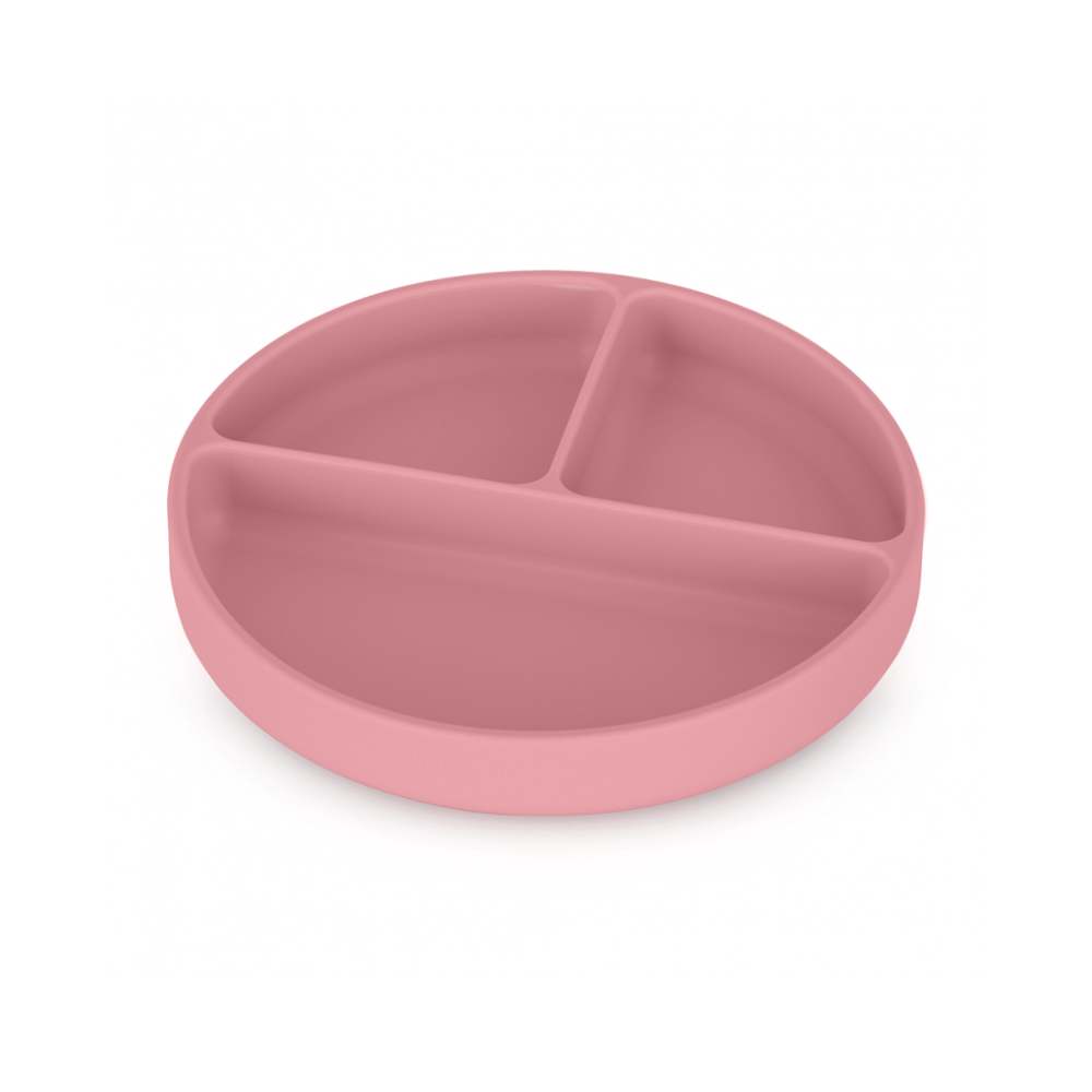 PETITE&MARS Silikonski okrugli tanjur s odjeljcima i vakuumom 6 m+ Take&Match, Dusty Rose