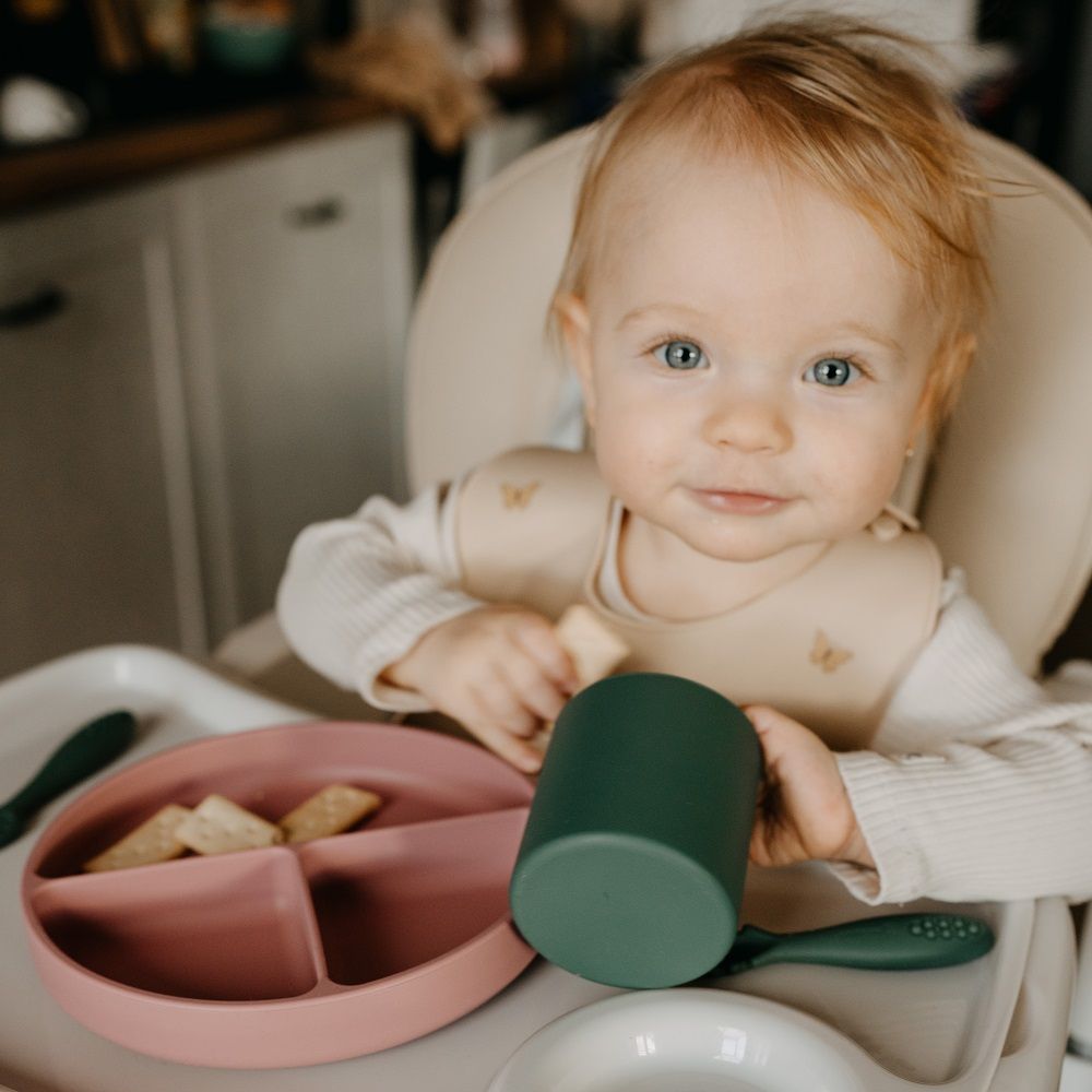 PETITE&MARS Silikonski okrugli tanjur s odjeljcima i vakuumom 6 m+ Take&Match, Sweet Pea