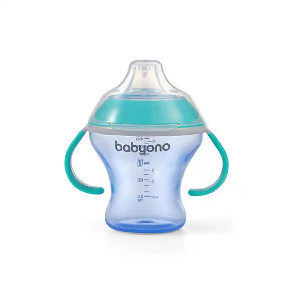 BabyOno Neprolijevajuća čaša Natural, plavo-tirkizna