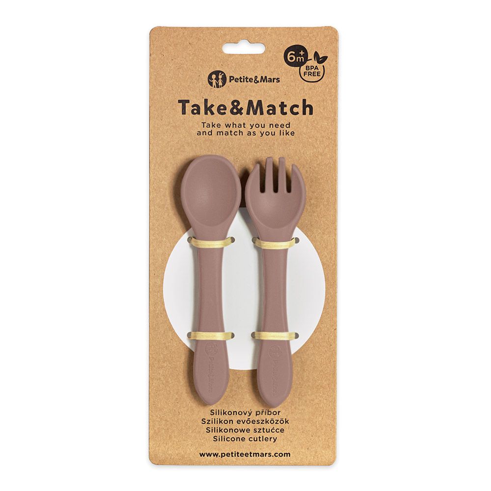 PETITE&MARS Silikonska žlica i vilica 6 m+ Take&Match, Velvet Latte