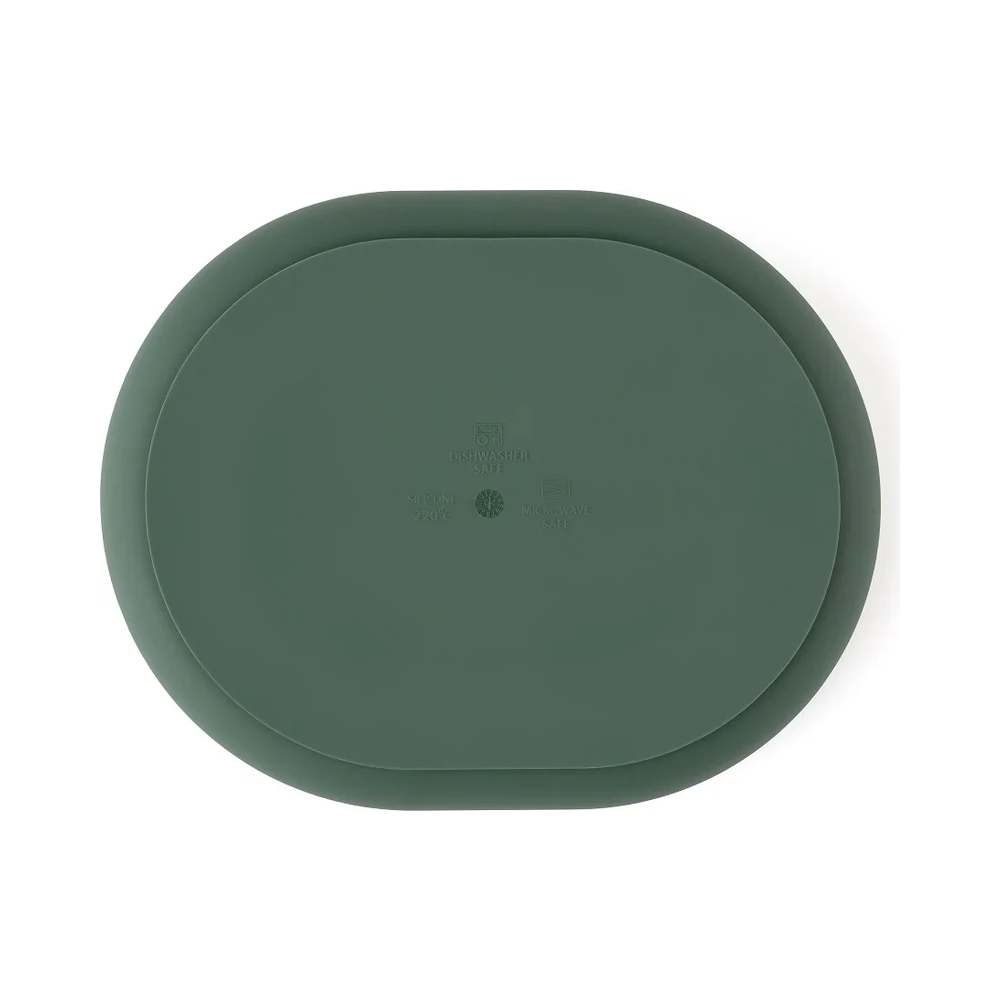 PETITE&MARS Silikonski ovalni tanjur s odjeljcima i vakuumom 6 m+ Take&Match, Misty Green