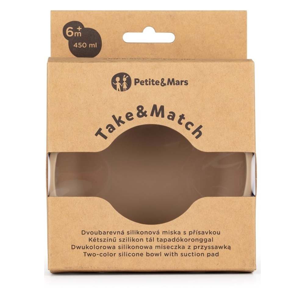PETITE&MARS Silikonska zdjelica s vakuumom 450 ml Take&Match 6 m+, Desert Sand