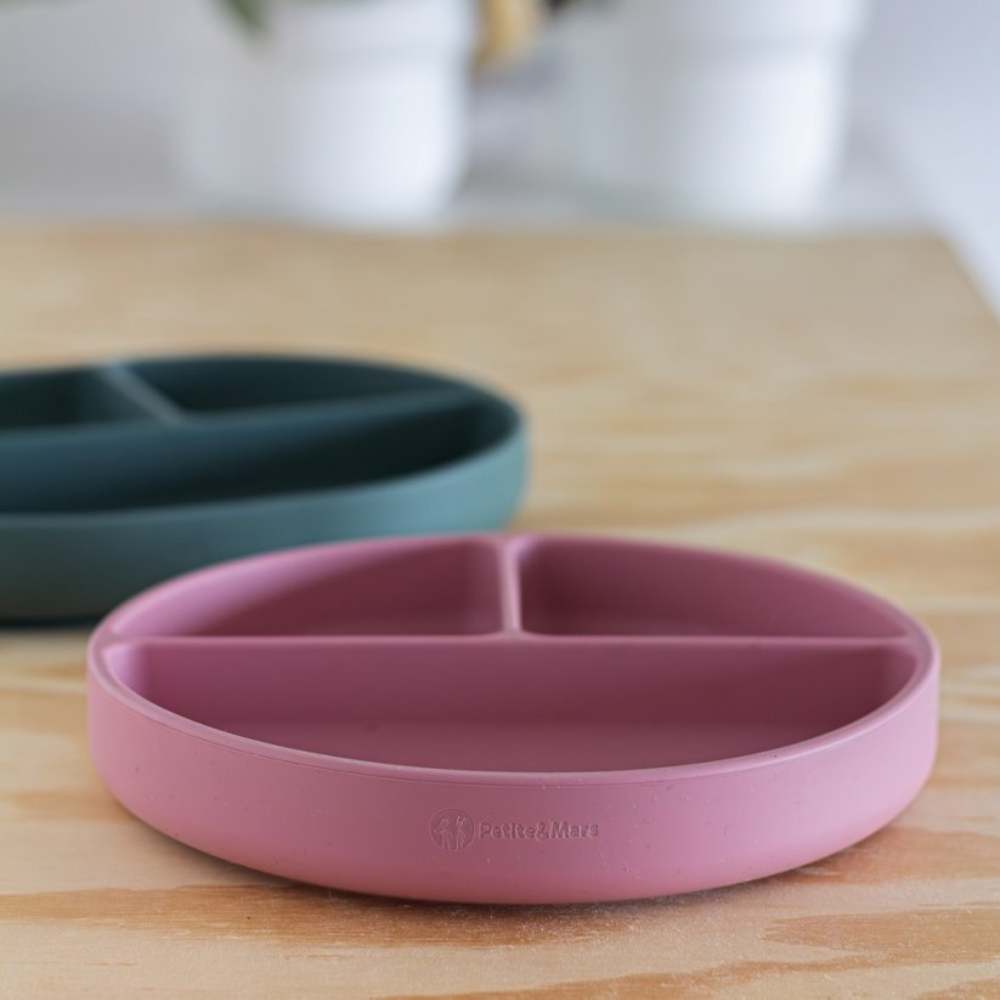 PETITE&MARS Silikonski okrugli tanjur s odjeljcima i vakuumom 6 m+ Take&Match, Dusty Rose