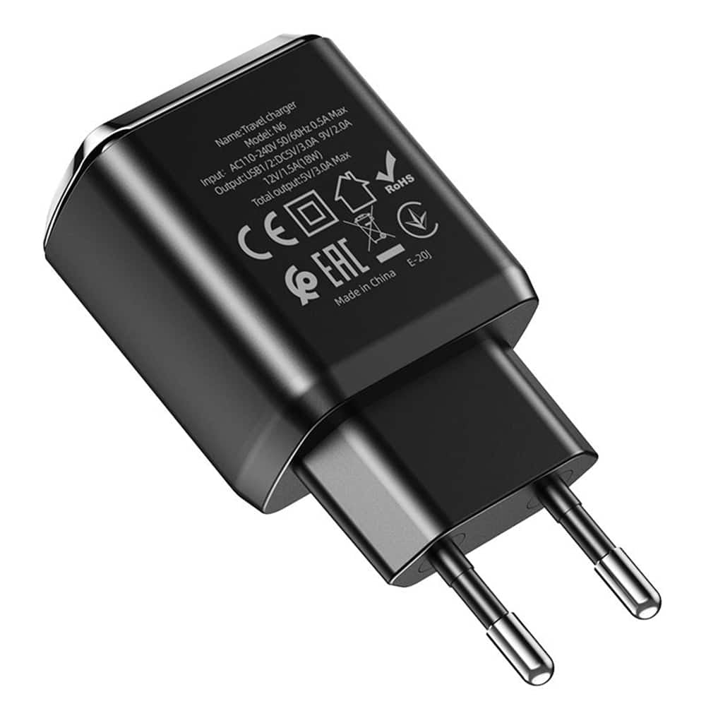 Hoco - Zidni punjač Charmer (N6) - 2xUSB-A, Q.C 3.0, 18W, 3.0A - crni