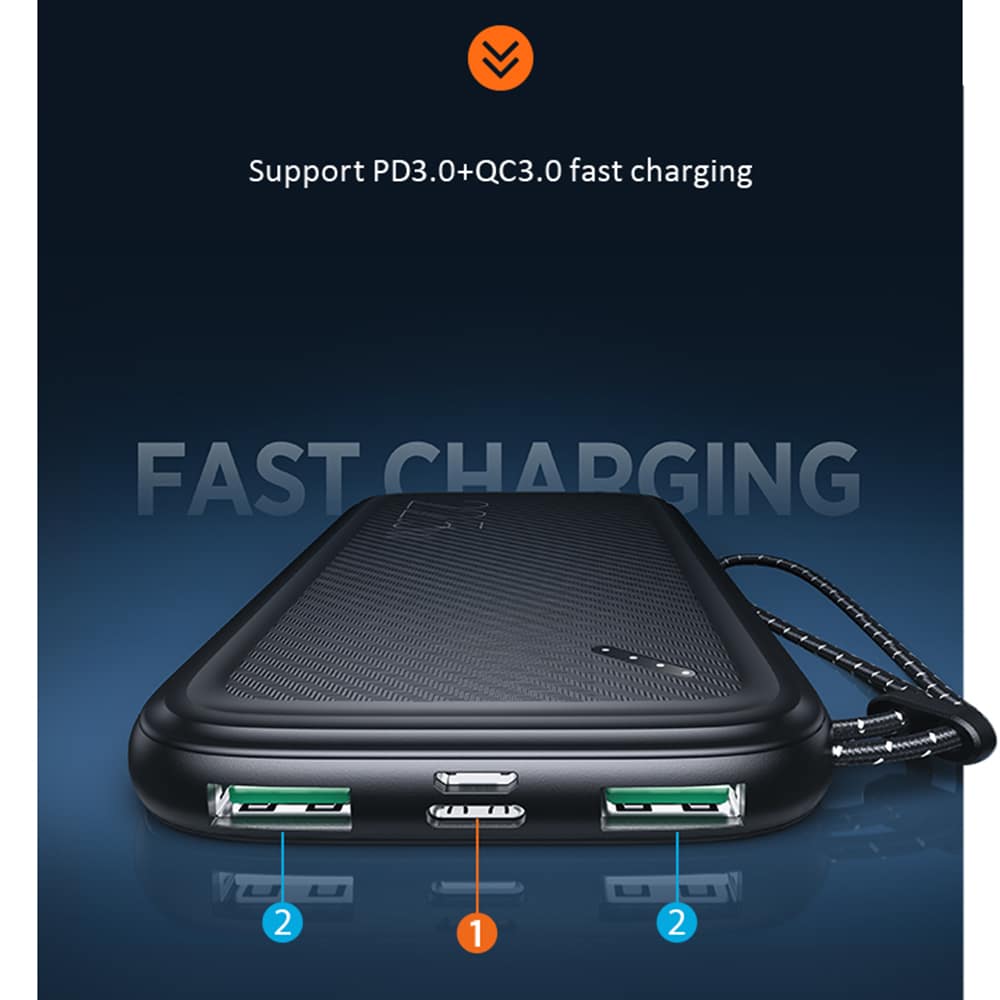 USAMS - Power Bank PB56 (US-CD151) - Dual USB, Quick Charge 3.0, PD 3.0, 10000mAh - crna