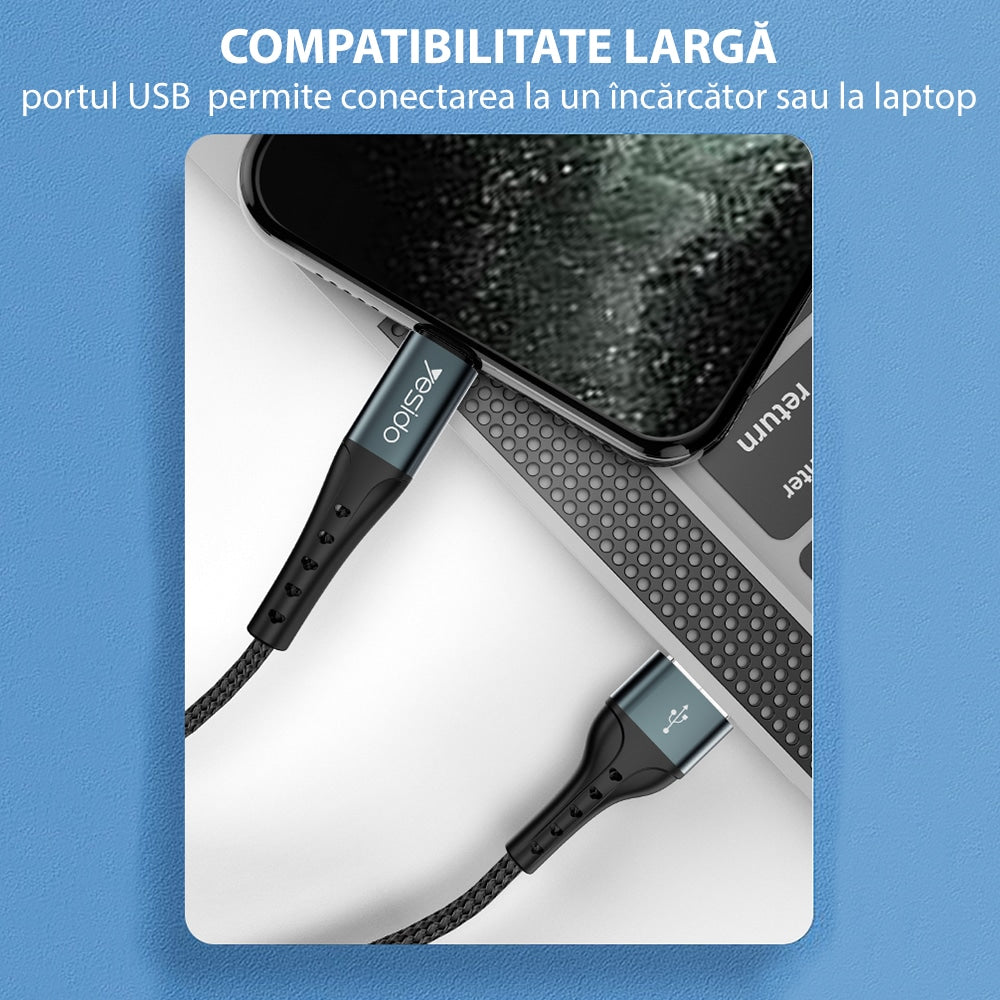 Yesido - podatkovni kabel (CA-62) - USB na Type-C, 3A, 1,2 m - crni
