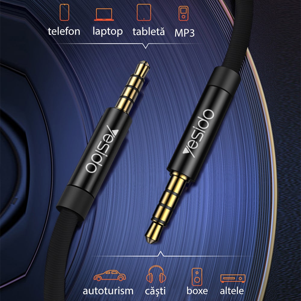 Yesido - audio kabel (YAU15) - priključak 3,5 mm na priključak 3,5 mm, 2 m - crni