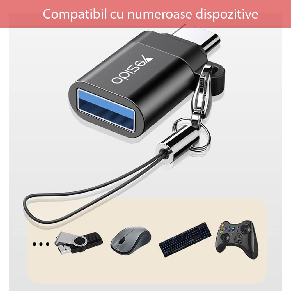 Yesido - OTG adapter (GS06) - Type-C na USB 3.0 Plug & Play 5Gbps - crni