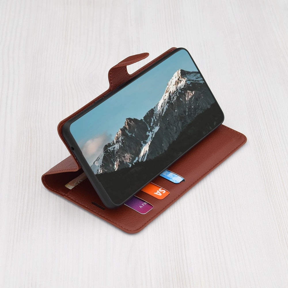 Techsuit Leather Folio preklopna maska za Motorola Edge 50 Pro – smeđa