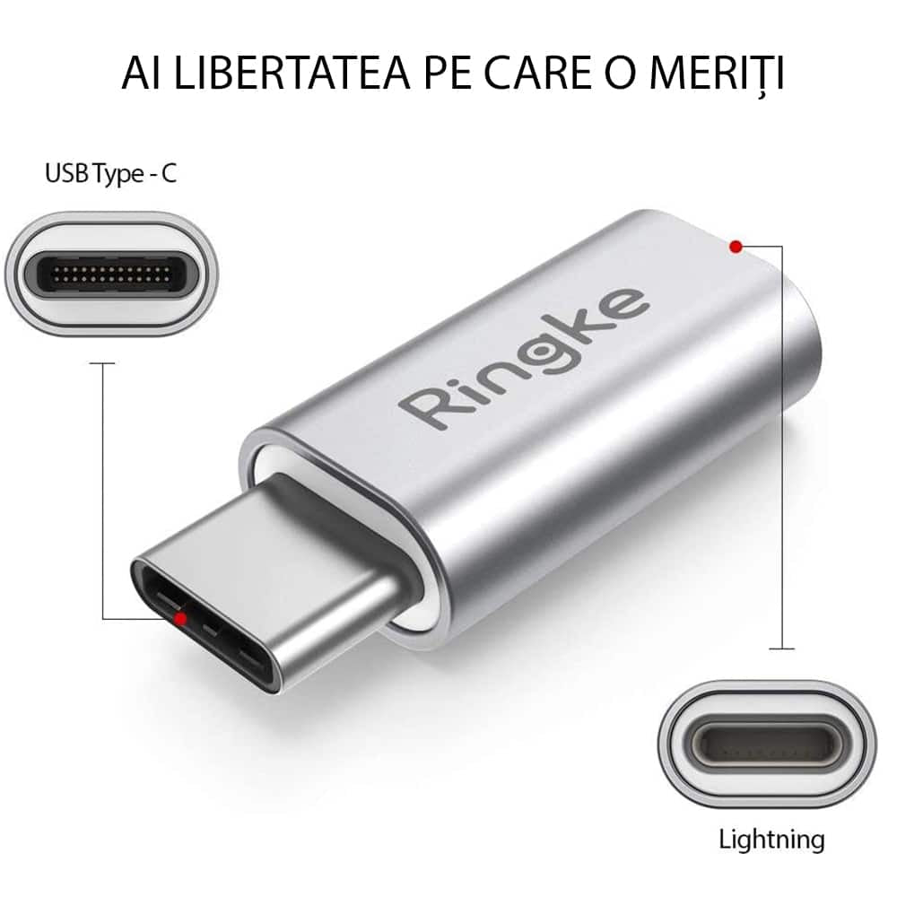 Ringke - Premium adapter MFI (Made for iPhone) Fast Charge - Lightning To Type-C - sivi