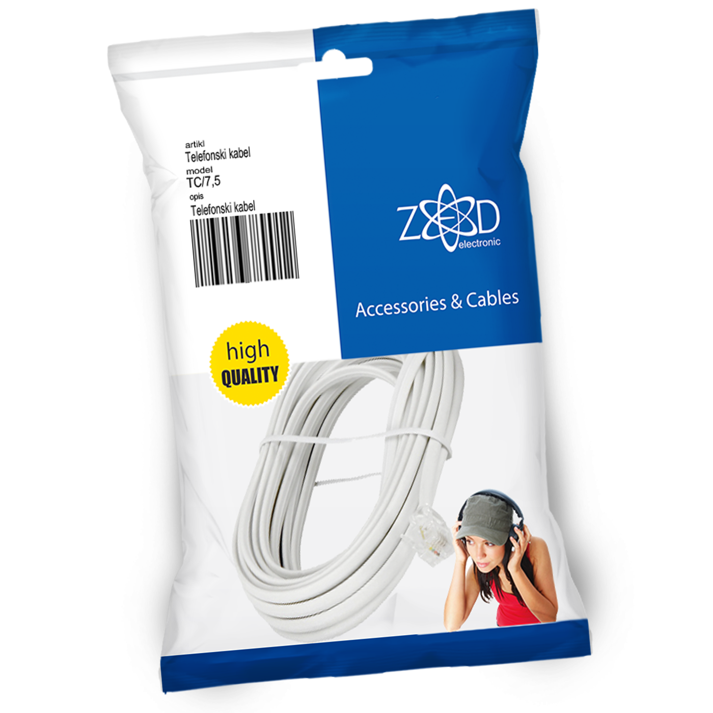 ZED electronic Telefonski kabel sa konektorima, dužina 7.5 metara - TC/7,5