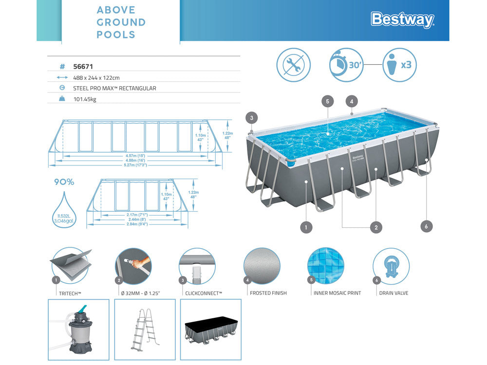 Bestway bazen 488x244x122cm set 9u1