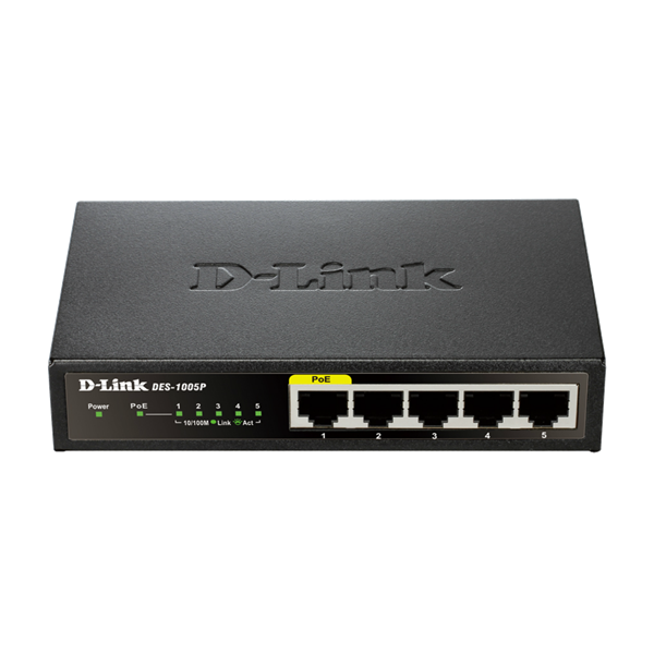D-Link DES-1005P Neupravljano L2 Fast Ethernet (10/100) Podrška za napajanje putem Etherneta (PoE) Crno