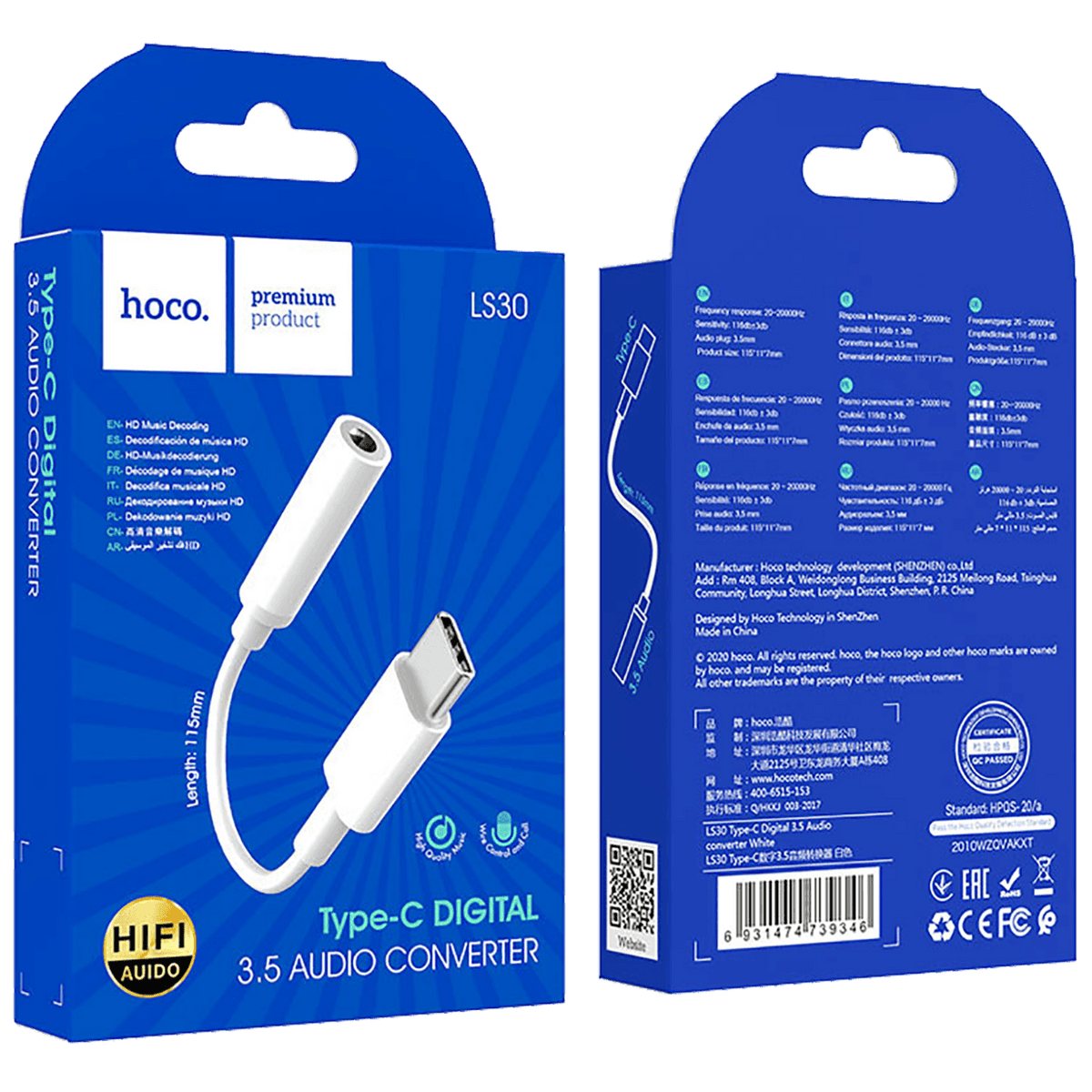 hoco. Adapter za slušalice, USB type C na 3.5 mm - LS30