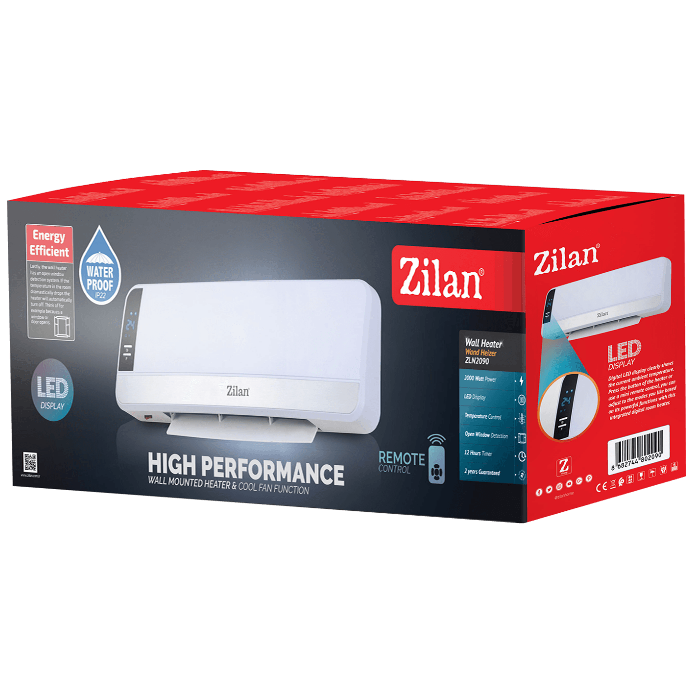 Zilan Grijalica zidna-podna, daljinski, 2000W, LED Display - ZLN2090