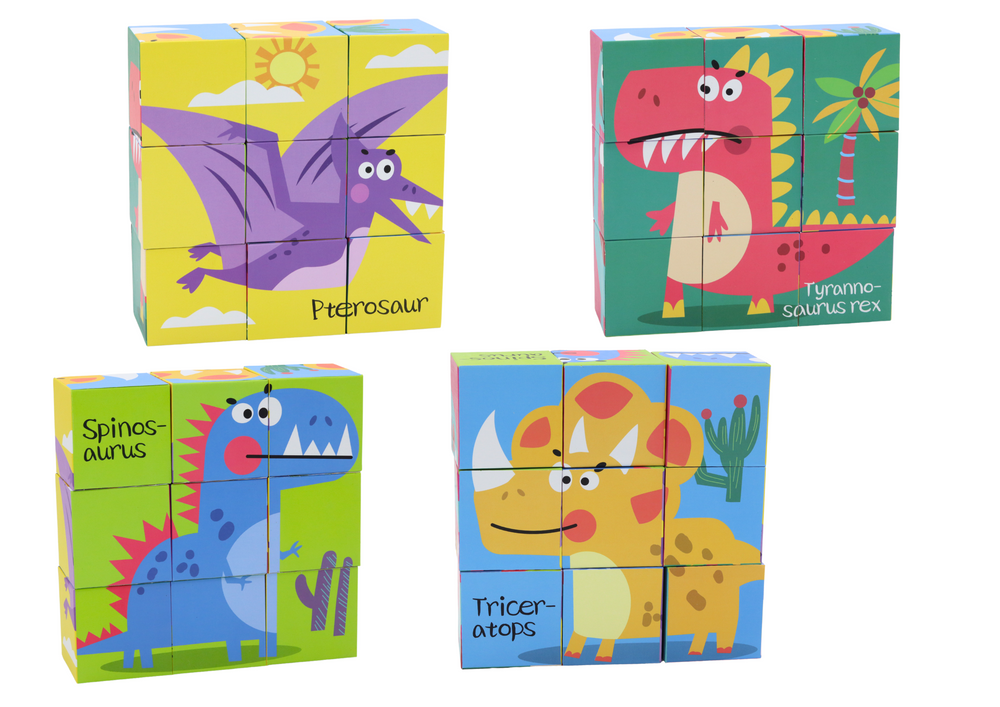 Educational Puzzle 6in1 Blocks Puzzle Cubes 6 Pictures Dinosaurs 9 El.