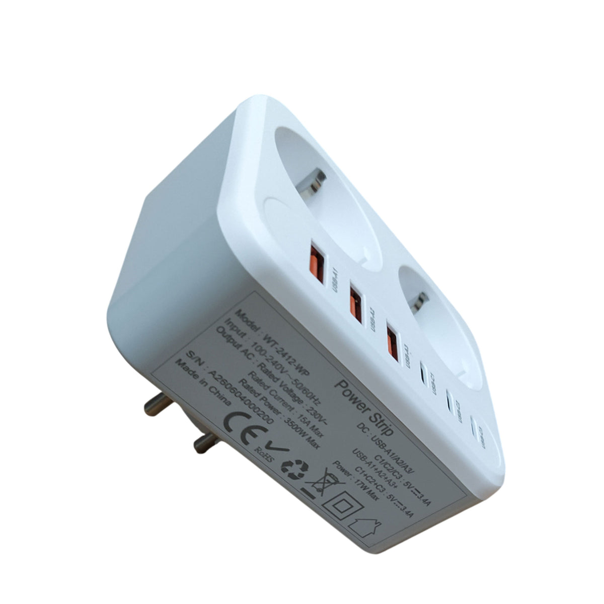 Utikač šuko razdjelnik 2 x Schuko, 3 x C + 3 x A USB