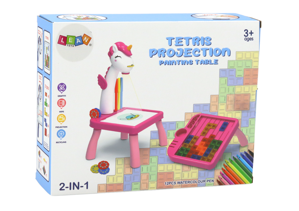Mini projektor Tetris, stol 2u1 jednorog - plavi