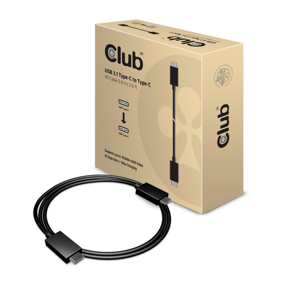 CLUB3D 0.8m, 2xUSB3.1-C USB kabel 1 m USB 3.2 Gen 2 (3.1 Gen 2) USB C Crno
