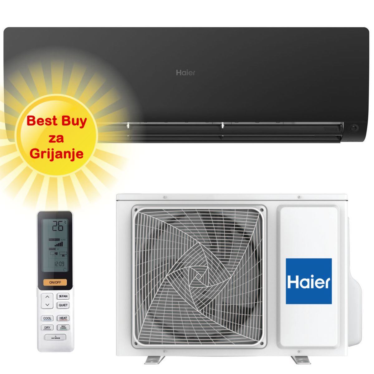 HAIER KLIMA UREĐAJ 3,5kW AS35S2SF1FA-BH/1U35S2SM1FA - Flexis Plus, za prostor do 35m2, A+++ energetska klasa