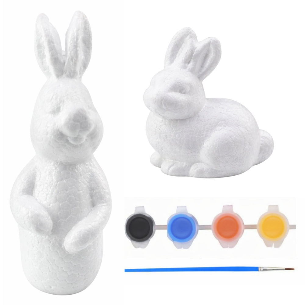Set zum Bemalen von Styropordekorationen, 4 Hasen, Pinsel