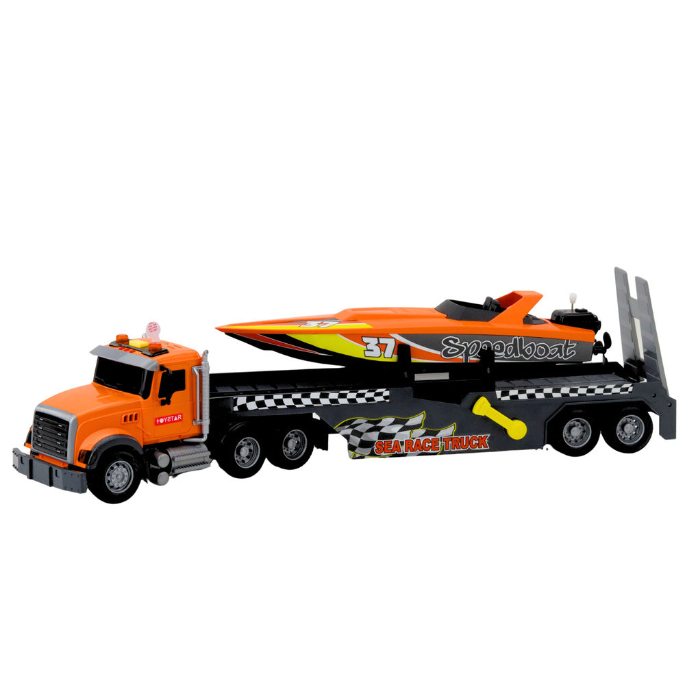 Truck with Wind-Up Motorboat Lights and Sounds Orange Set