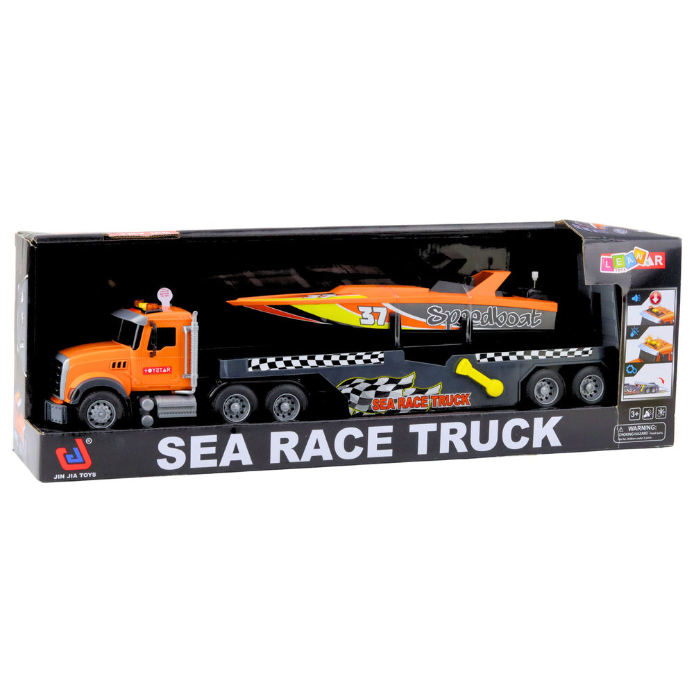 Truck with Wind-Up Motorboat Lights and Sounds Orange Set