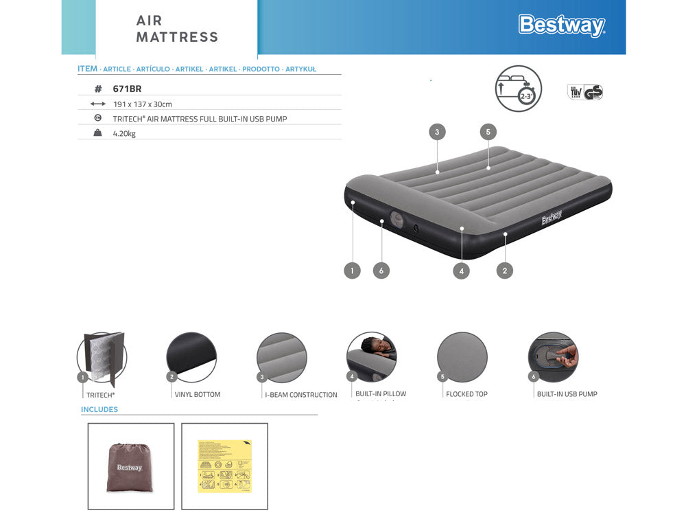 Bestway zračni madrac s ugrađenom USB pumpom