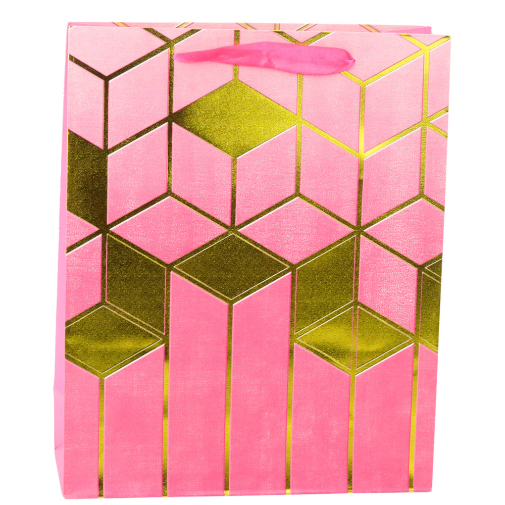 Paper Gift Bag Geometric Patterns Gold 32 x 26 x 12 cm