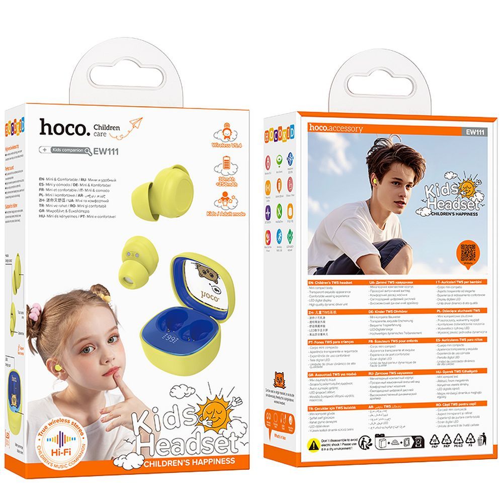Dječje slušalice bežične Hoco EW111 žute boje