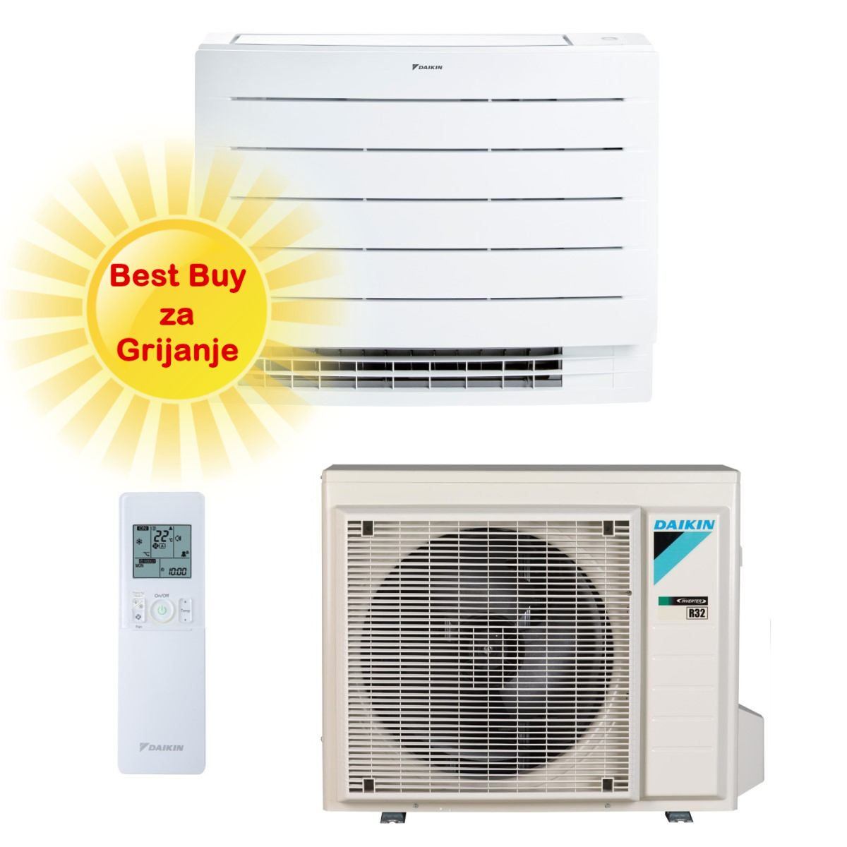 Daikin podni klima uređaj 2,4 kW - FVXM25B/RXM25A - Podna/parapetna, za prostor do 25m2, A+++ energetska klasa, R-32