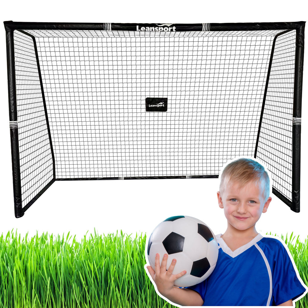 Metalni nogometni gol s mrežom i zaštitom na stupovima 300×200×120cm - crni