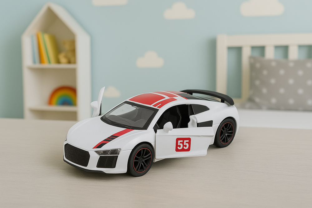 Sports Car Metal Pull Back Lights Sounds White 1:43
