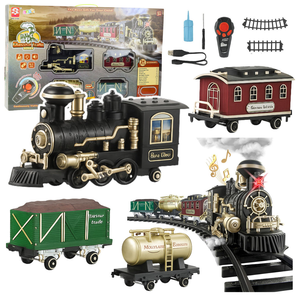 Electric Train Classic RC Train Lights Sounds Smoke 206 cm 24 pcs.