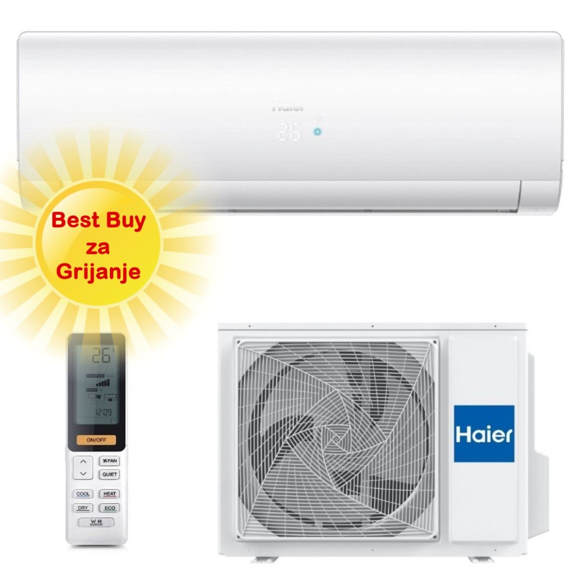 HAIER KLIMA UREĐAJ 2,6kW AS25S2SF1FA-WH/1U25S2SM1FA - Flexis Plus, za prostor do 30m2, A+++ energetska klasa