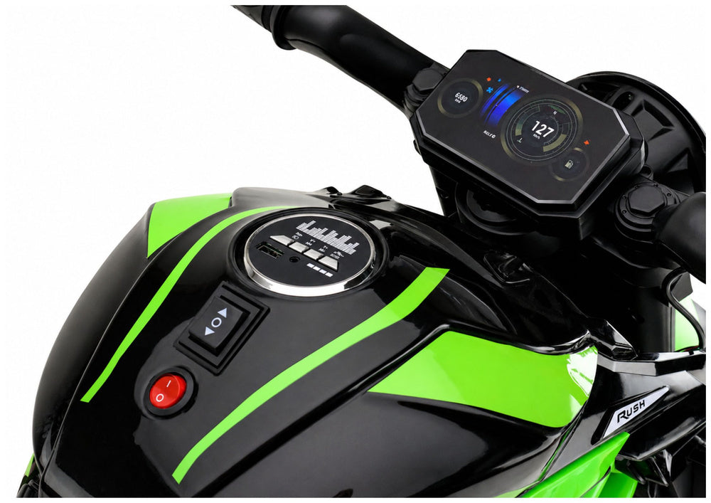 XW-07 Battery-Powered Motorbike with Illuminated LED Wheels Green