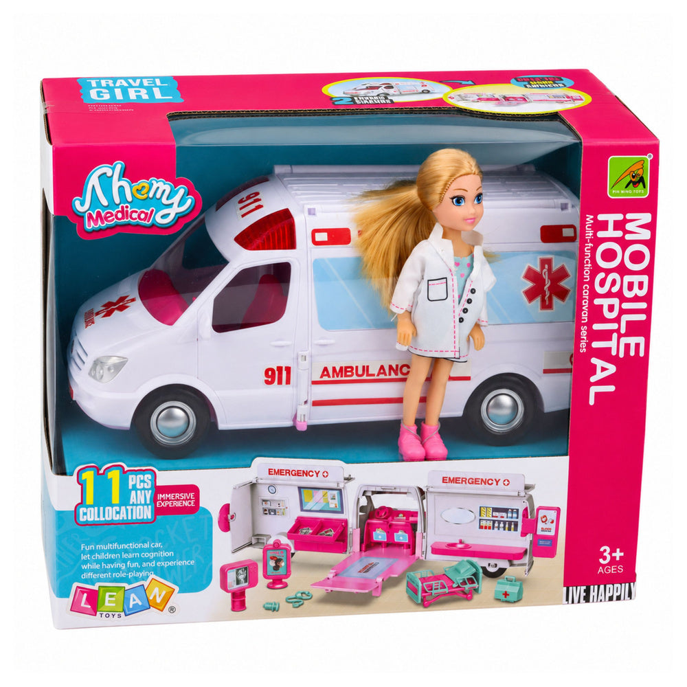 Foldable Ambulance For Dolls Hospital Mini Doll Accessories 11 pcs.