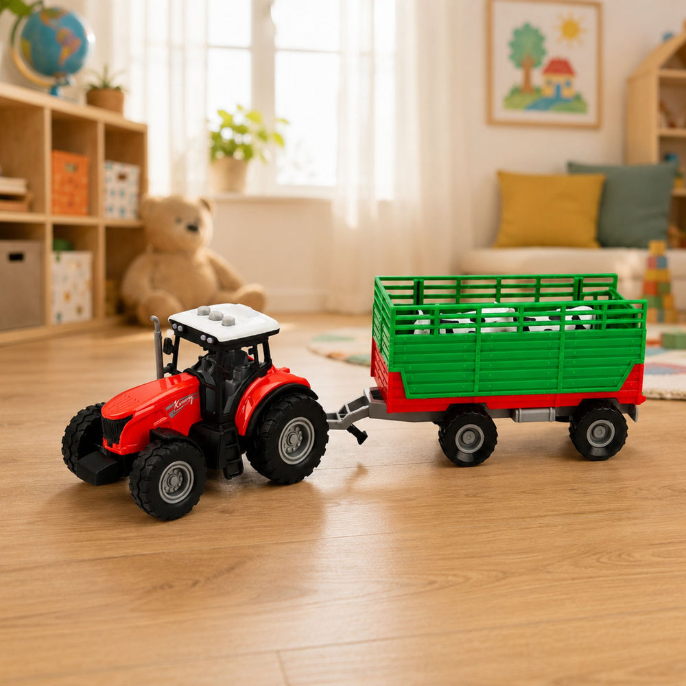 Tractor with Trailer for Transporting Animals Cow Figures Lights Sounds 4 pcs.