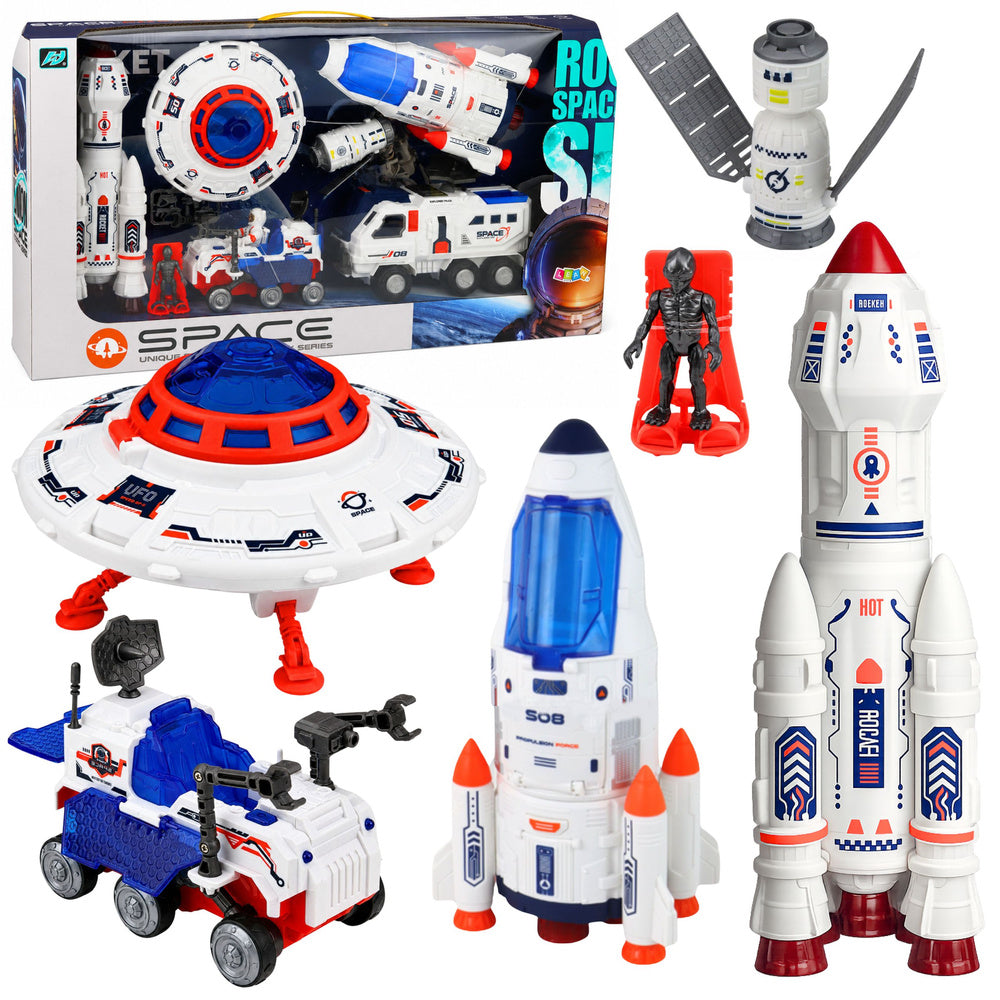 Large Space Set Ufo Rockets Rover Vehicles Ship Alien 8 pcs.